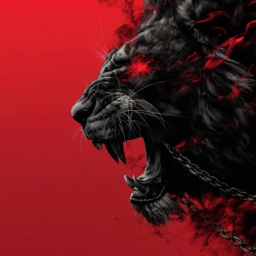 Lion, Red aesthetic, Red background, Roaring