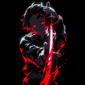 Tanjiro Kamado, AMOLED, Red aesthetic, 5K, Black background, Sword, Demon Slayer: Kimetsu no Yaiba