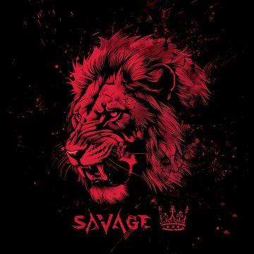 Lion, Dark red, 5K, Artwork, AMOLED, Black background