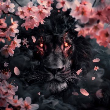 Lion, Sakura, Smoke, Cherry blossom, 5K, AI art