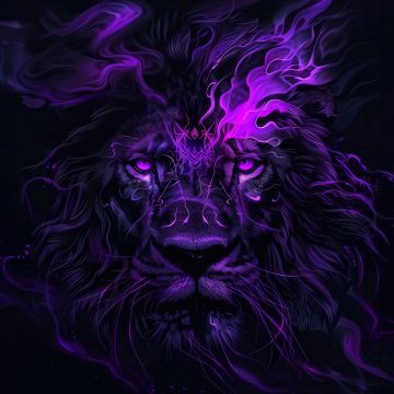 Lion, Dark aesthetic, AI art, 5K, Dark background, Dark purple