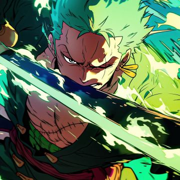 Roronoa Zoro, Green, Artwork, Sword, 5K, One Piece