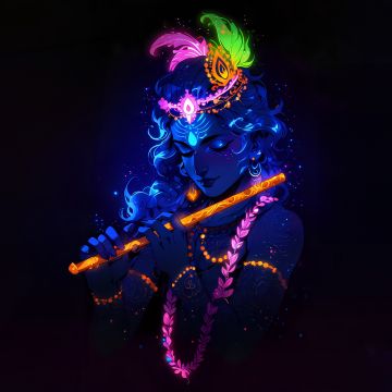 Lord Krishna, Glowing, Hinduism, AMOLED, 5K, Dark background, Hindu God, Dark aesthetic