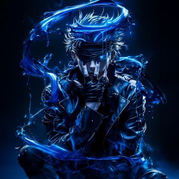 Satoru Gojo, Blue aesthetic, Dark blue, Dark background, 5K, 8K, Jujutsu Kaisen