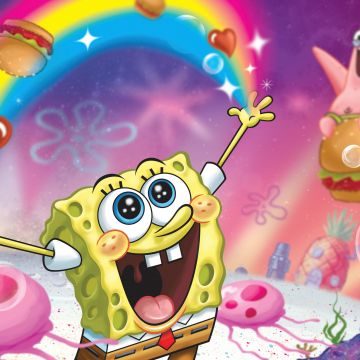 SpongeBob smiley face, Patrick Star, SpongeBob SquarePants, Rainbow