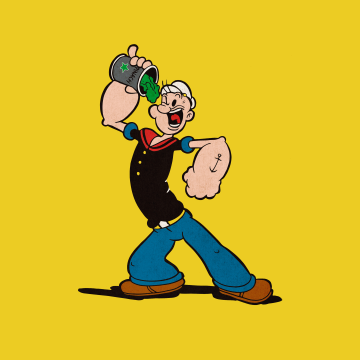 Popeye eating Spinach, 5K, Yellow background, Cartoon, Funny