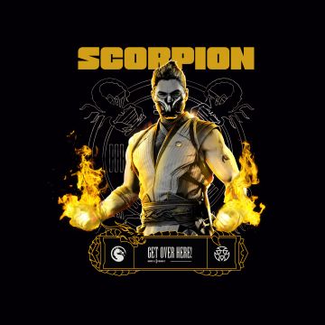 Scorpion (Mortal Kombat), AMOLED, 5K, 8K, Black background, Scorpion