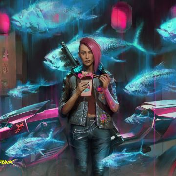 Cyberpunk 2077, Holographic, Dystopian, 5K, V (Cyberpunk), Badass