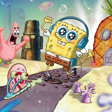 SpongeBob SquarePants, Comedy, Funny, Cartoon, Patrick Star, Gary the Snail, 5K, SpongeBob smiley face