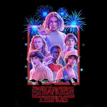 Stranger Things, 80s, Season 3, Key Art, Black background, 5K, 8K, AMOLED, Neon art