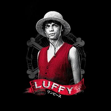 Inaki Godoy as Luffy, One Piece, Netflix series, Black background, 5K, 8K, AMOLED, Monkey D. Luffy