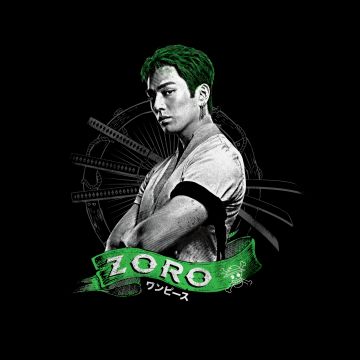 Mackenyu as Zoro, One Piece, Netflix series, Black background, 5K, 8K, AMOLED