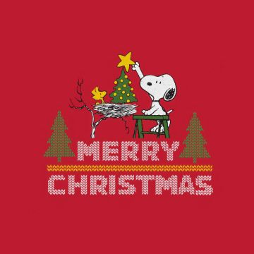 Snoopy, Merry Christmas, Red background, 5K, 8K, Christmas decoration, Woodstock