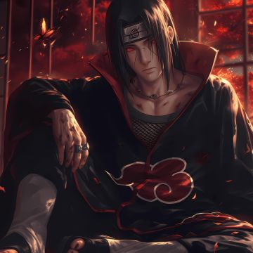 Itachi Uchiha, Red, Sharingan, Naruto, 5K