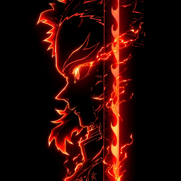 Kyojuro Rengoku, AMOLED, Demon Slayer: Kimetsu no Yaiba, Fire effect, 5K, Black background