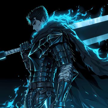 Berserk, Knight, Guts, Warrior, Dragon Slayer, 5K, Black background, Sword