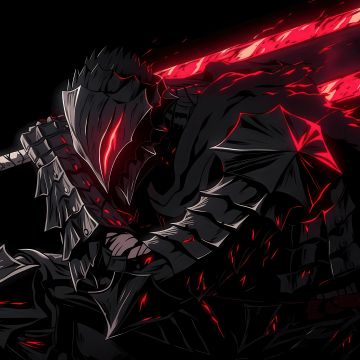 Guts, AMOLED, Berserker Armor, Black background, 5K, Knight, Sword