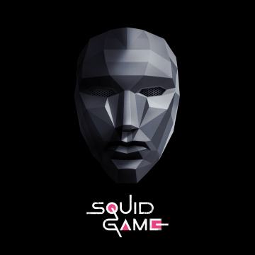 Squid Game, Face Mask, Boss, 5K, 8K, Black background, Minimal art, AMOLED, Geometric