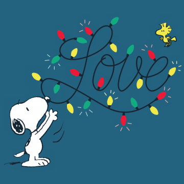 Snoopy, Love text, 5K, 8K, Woodstock, String Lights, Christmas decoration, Cartoon, Holidays, Love word