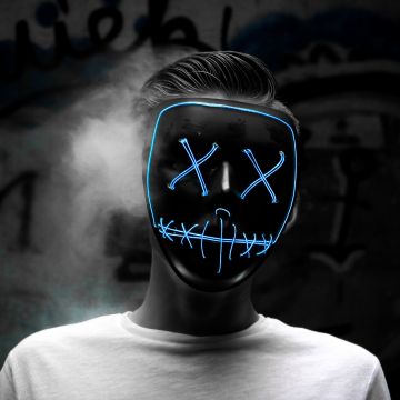 Man, LED mask, Smoke, Dark, Anonymous