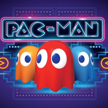 Pac-Man, Ghosts, Neon background, 5K, Violet background