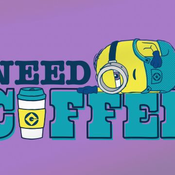 Minion, Coffee, Purple background, 5K