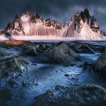 Volcanic, Vestrahorn mountain, Iceland, Black sand beach, Stokksnes, 5K