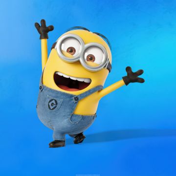 Minion, 8K, Blue background, 5K, Happy Mood, Laughing, Despicable Me