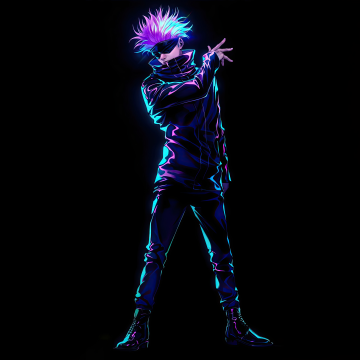 Satoru Gojo, Neon art, AMOLED, 5K, Black background