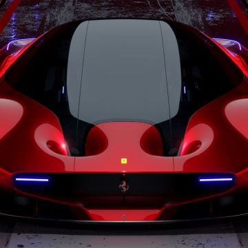 Ferrari Sports car, 8K, Ultrawide, 5K, Red background, Red cars, Futuristic