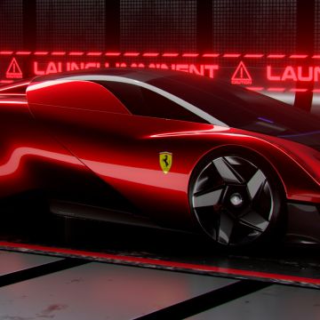 Ferrari Concept Car, Ultrawide, 5K, 8K, Red background, Red cars