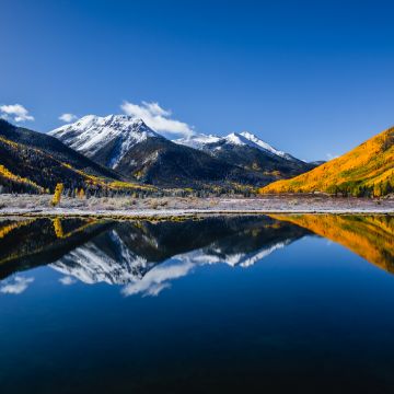 Crystal Lake, Aesthetic, Colorado, Landscape, North America, Outdoor, Mountains, Fall, 5K, Reflections, Clear sky