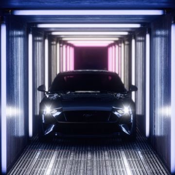 Ford Mustang, Ultrawide, Neon Lights, Tunnel, Futuristic, 5K