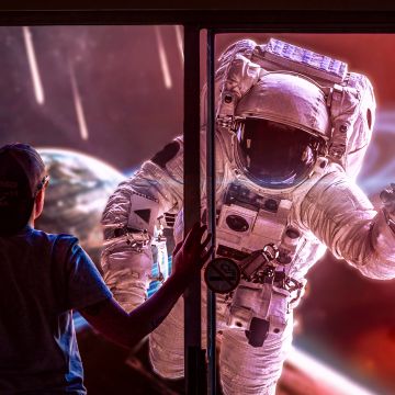 Astronaut, Dreamy, Window, 5K, Space exploration