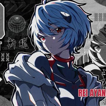 Rei Ayanami, Monochrome background, Neon Genesis Evangelion, Fan Art