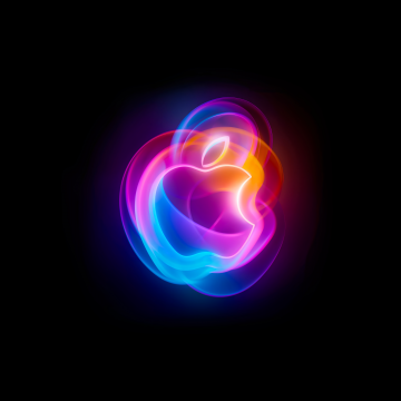 Its Glowtime, Apple Event, Dark aesthetic, 5K, Black background, AMOLED, Colorful art, Apple logo, Vibrant