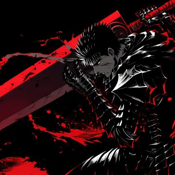 Guts (Berserk), Dark red, AMOLED, Neon art, Black background