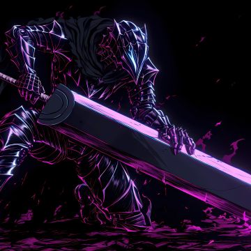 Guts (Berserk), AMOLED, Neon art, AMOLED, Black background, Pink aesthetic, Dragon Slayer