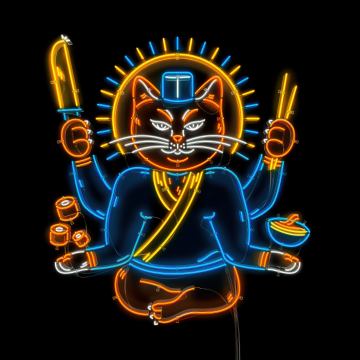 Sushi cat, Neon sign, Japanese culture, 5K, AMOLED, Glow in dark, Black background