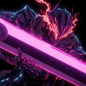 Guts (Berserk), Neon art, AMOLED, Black background, Pink aesthetic, Dragon Slayer