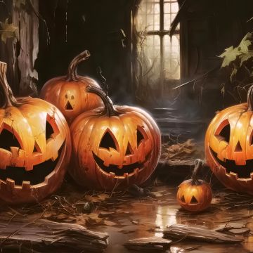 Laughing, Halloween pumpkins, Halloween background, 5K