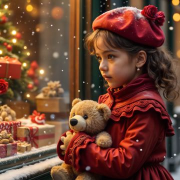 Cute Girl, Christmas Eve, Christmas decoration, Christmas gifts, Snowfall, Bokeh Background, December