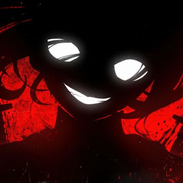 Devil, Anime girl, Red background, Silhouette, 5K, Evil laugh