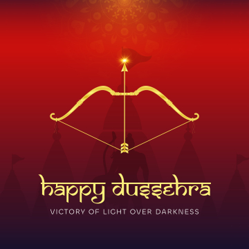 Happy Dussehra, Aesthetic, Vijayadashami, Hindu festival, Hinduism, Illustration, Darkness, Lord Rama, 5K, Red background