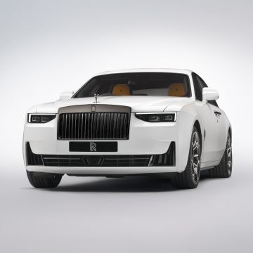 Rolls-Royce Black Badge Ghost Series II, 5K, 2024, White aesthetic, White cars, White background