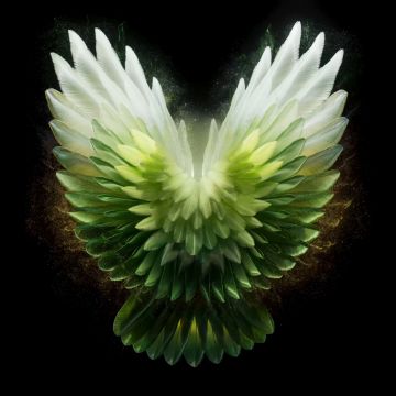 Angel wings, Green aesthetic, Tecno Phantom V Fold 2 Stock, Black background, AMOLED