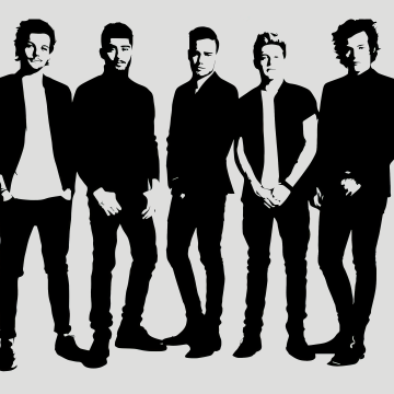 One Direction, Minimalist, Boy band, Pop band, Louis Tomlinson, Niall Horan, Harry Styles, Liam Payne, Zayn Malik, 5K, White background, Monochrome, Black and White