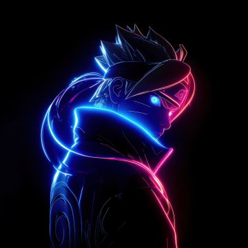 Boruto, Neon art, 5K, AMOLED, Black background