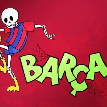 Barca, Skeleton, Red background, FC Barcelona, Jersey, 5K