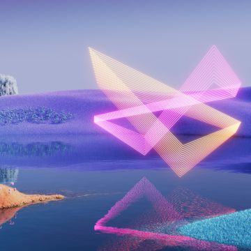 Geometric, Reflection, Landscape, Microsoft Design, Dynamic, Surrealism, Triangles, 5K